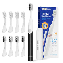 Load image into Gallery viewer, Seago Electric Toothbrush for Travel, Sonic Toothbrush, 2 Brushing Modes, 24,000 Vibrations per Minute, 8 Replacement Heads, Portable Battery Toothbrush, Electric Travel Toothbrush, SG-2102 (Black)