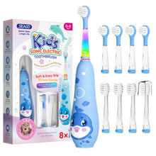 Load image into Gallery viewer, SEAGO Kids Electric Toothbrushes Rechargeable, Toddler Electric Toothbrush with Magnetic Charging, LED Observing Light, 8 Toothbrush Heads for Ages 2-4 -6 Boys Girls (Blue)
