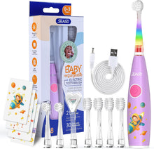 Load image into Gallery viewer, SEAGO Kids Electric Toothbrush Rechargeable with Smart Timer, LED Observing Light & DIY Stickers for Toddlers Ages 2-4, Soft Bristles for Oral Care, USB Charging (Pink)