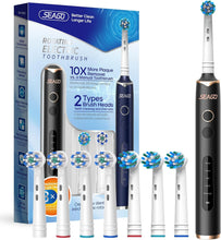 Load image into Gallery viewer, Seago Elektrische Zahnbürste mit 8 Runder Aufsteckbürsten, Rotierende Zahnbürste mit 5 Putzmodi, Elektrische Schallzahnbürste Zahnaufhellung in 14 Tagen, für Erwachsene Kinder(Schwarz)