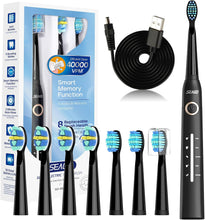 Load image into Gallery viewer, Seago Electric Toothbrush, Sonic Toothbrush with 40,000 VPM Whitens Your Teeth in Two Weeks, USB Rechargeable, with 5 Personal Modes and 8 Heads, Electric Sonic Toothbrush, SG-958 (Black)