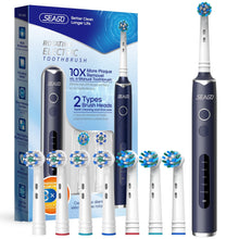 Load image into Gallery viewer, Seago Elektrische Zahnbürste mit 8 Runder Aufsteckbürsten, Rotierende Zahnbürste mit 5 Putzmodi, Elektrische Schallzahnbürste Zahnaufhellung in 14 Tagen, für Erwachsene Kinder(Schwarz)