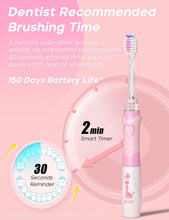 Load image into Gallery viewer, Seago Electric Toothbrush for Kids Ages 2 and Up, Children's Toothbrushes with 4 Extra Soft Brush Heads and LED Light, 4 Modes 24000VPM Smart Timer Sonic Toothbrush for Toddlers Girls Boys SG977