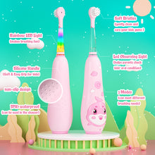 Load image into Gallery viewer, Seago Electric Toothbrush for Children 0-6 Years with Colorful LED Light, Smart Timer, Rechargeable Baby Toothbrush with 8 Soft Replacement Brush Heads, IPX7 Waterproof, SG2139