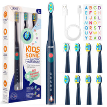 Load image into Gallery viewer, Seago electric toothbrush for children with extra soft bristles and 5 personal modes, 8 replacement heads, smart timer, rechargeable toothbrush for children (pink)
