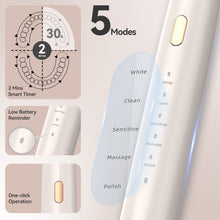 Load image into Gallery viewer, Seago Electric Toothbrush with Pressure Sensor, Ultrasonic Toothbrush and Toothbrush Holder, 2-Min Timer, 5 Modes, 8 Brush Heads, USB-C Fast Charging, Teeth Whitening in 7 Days, SG-2782 (Black)

