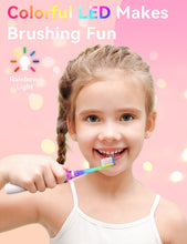 将图片加载到图库查看器，SEAGO Kids Electric Toothbrush with 2 Mins Brushing Timer and 4 Replacement Bursh Heads,Rainbow LED Light Make Brushing Fun, Pink Color Girls Battery Powerd Toothbrush for 4-12 Years Old
