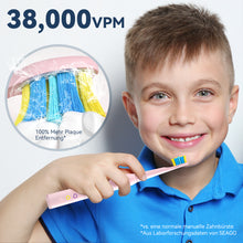 Load image into Gallery viewer, Seago electric toothbrush for children with extra soft bristles and 5 personal modes, 8 replacement heads, smart timer, rechargeable toothbrush for children (pink)
