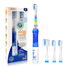 将图片加载到图库查看器，SEAGO Kids Electric Toothbrush with 2 Mins Brushing Timer and 4 Replacement Bursh Heads,Rainbow LED Light Make Brushing Fun, Pink Color Girls Battery Powerd Toothbrush for 4-12 Years Old
