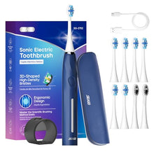 将图片加载到图库查看器，SEAGO Electric Toothbrush with 8 Soft Bristle Heads for Adults, Pressure Sensor, 5 Modes with 2 Minutes Build in Smart Timer, Rechargeable Travel Toothbrush with Brush Hold and Travel Case(Black)
