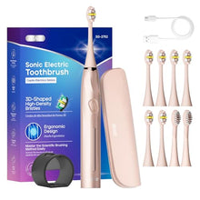 将图片加载到图库查看器，SEAGO Electric Toothbrush with 8 Soft Bristle Heads for Adults, Pressure Sensor, 5 Modes with 2 Minutes Build in Smart Timer, Rechargeable Travel Toothbrush with Brush Hold and Travel Case(Black)
