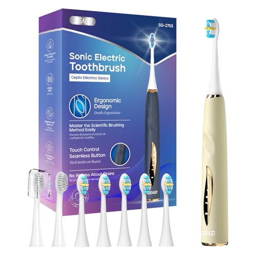 Seago Electric Toothbrush with Pressure Sensor - Whitening Toothbrush - 8 Brush Heads & Replacement Reminder - 30 Days Standby & USB Charging - 5 Cleaning Modes, Ultrasonic Toothbrush, SG2753 (Blue)