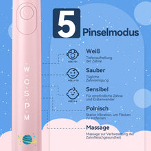 Load image into Gallery viewer, Seago electric toothbrush for children with extra soft bristles and 5 personal modes, 8 replacement heads, smart timer, rechargeable toothbrush for children (pink)
