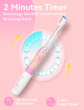 将图片加载到图库查看器，SEAGO Kids Electric Toothbrush with 2 Mins Brushing Timer and 4 Replacement Bursh Heads,Rainbow LED Light Make Brushing Fun, Pink Color Girls Battery Powerd Toothbrush for 4-12 Years Old
