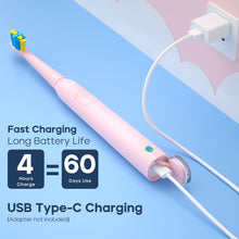 Load image into Gallery viewer, Seago electric toothbrush for children with extra soft bristles and 5 personal modes, 8 replacement heads, smart timer, rechargeable toothbrush for children (pink)
