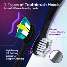 将图片加载到图库查看器，SEAGO Electric Toothbrush with 8 Soft Bristle Heads for Adults, Pressure Sensor, 5 Modes with 2 Minutes Build in Smart Timer, Rechargeable Travel Toothbrush with Brush Hold and Travel Case(Black)
