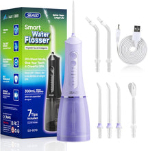 Load image into Gallery viewer, SEAGO Water Dental Flosser Cordless for Teeth, 5 Modes and 7 Nozzles, Dental Water Flosser 300ML, DIY Mode Memory Function, IPX7 Waterproof Dental Flosser, SG8019 Purple
