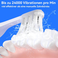 Load image into Gallery viewer, Seago Elektrische Zahnbürste für Reise, Schallzahnbürste, 2 Putzmodi, 24000 Vibrationen pro Minute, 8 Ersatzköpfe, Tragbare Batterie Zahnbürste, Elektrische Reisezahnbürste, SG-2102 (Schwarz)
