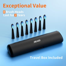 Load image into Gallery viewer, Seago Rechargeable Ultrasonic Toothbrush, Electric Toothbrushes Adults with 8 Brush Heads and Travel case, Once Full Charge Lasts for 30 Days, Electric Toothbrush with Timer Gift for Family, Black
