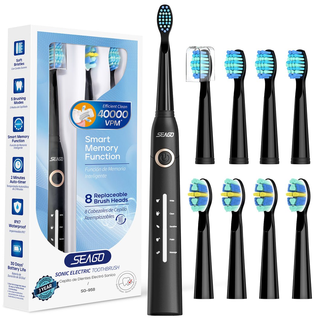 Seago Fast Rechargeable Sonic Toothbrush Electric Smart Automatic with Case Whitening Replacement Brush Head Adult Waterproof