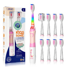 Load image into Gallery viewer, Seago Elektrische Zahnbürste Kinder mit 8 Extra Weiche Aufsteckbürste und 4 Persönliche Modi, LED Licht, Smart Timer, IPX7 Wasserdicht, Kinder Schallzahnbürste ab 3 Jahre, SG977
