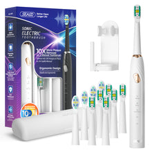 Load image into Gallery viewer, Seago Electric Toothbrush for Adults with 10 Toothbrush Heads &amp; Travel Case Power Toothbrush with Toothbrush Holder Smart Timer 3 Modes IPX7 Waterproof SG-2316
