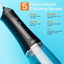 Load image into Gallery viewer, Cordless Oral Irrigator, SEAGO Portable Water Flosser Electric Tooth Cleaner 5 Modes &amp; 7 Nozzles, 300ML Water Tank Interdental Cleaner Oral Irrigator Test Winner IPX7 Waterproof Dental Irrigator for Travel &amp; Home
