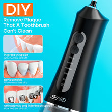 Load image into Gallery viewer, Cordless Oral Irrigator, SEAGO Portable Water Flosser Electric Tooth Cleaner 5 Modes &amp; 7 Nozzles, 300ML Water Tank Interdental Cleaner Oral Irrigator Test Winner IPX7 Waterproof Dental Irrigator for Travel &amp; Home
