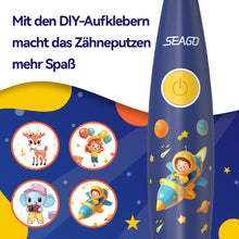 Load image into Gallery viewer, Seago Elektrische Zahnbürste Kinder ab 1 Jahr, Schallzahnbürste Kinder mit LED-Lichtern und DIY-Aufklebern, 8 Weiche BPA-freie Bürstenköpfe, Kinderzahnbürste für Baby 0 bis 3 Kleinkind, SG-2159
