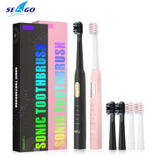 将图片加载到图库查看器，Seago Sonic Electric Toothbrush 40000 times/min Strokes 5 Modes Soft Rounded Bristle Waterproof 2 AA Battery Supply Tooth Brush
