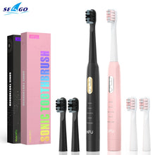 将图片加载到图库查看器，Seago XF11 Electric Toothbrush Rechargeable Sonic 5 Modes Waterproof for Couple Travel Oral Care with 3 Replacement Brush Heads
